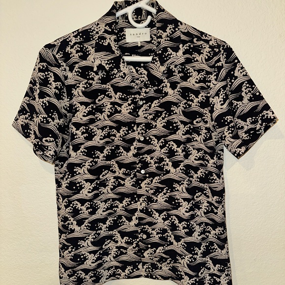 SANDRO Paris Camp Collar Waves Pattern Shirt Small Medium READ